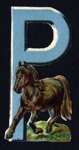 P als Pony. Kever decoupis over het thema dieren. Gravure. Serie van 26 wafelchromolithografieën van Engelse oorsprong. Eind 19e eeuw.