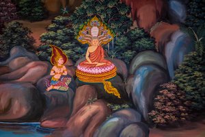 Dorpsscènes met Boeddha in Thailand, Wat Bang Riang, Thub Pat, Phang Nga, Thailand door Unbekannter Künstler
