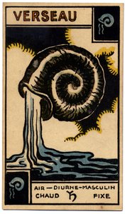 Paranormaal. Astrologie. Waterman (de Waterdrager). Astrologische kaart uit: Le Tarot Astrologique, door Georges Muchery, Frankrijk