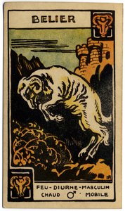 Paranormaal. Astrologie. Ram (de Ram). Astrologische kaart uit: Le Tarot Astrologique, door Georges Muchery, Frankrijk
