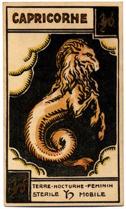 Paranormaal. Astrologie. Steenbok (de Zeegot). Astrologische kaart uit: Le Tarot Astrologique, door Georges Muchery, Frankrijk
