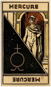 Paranormaal. Astrologie. Mercurius (planeet). Astrologische kaart uit: Le Tarot Astrologique, door Georges Muchery, Frankrijk door Unbekannter Künstler
