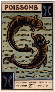 Paranormaal. Astrologie. Vissen (de Vis). Astrologische kaart uit: Le Tarot Astrologique, door Georges Muchery, Frankrijk door Unbekannter Künstler