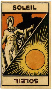 Paranormaal. Astrologie. De Zon (ster). Astrologische kaart uit: Le Tarot Astrologique, door Georges Muchery, Frankrijk door Unbekannter Künstler