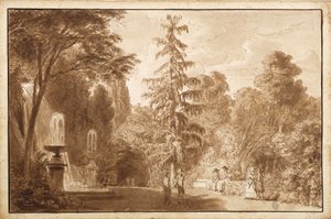 Park met waterval en figuren in Frascati