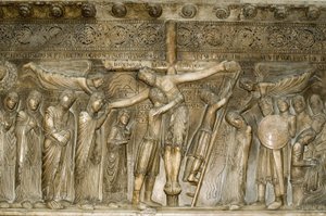 Parma Emilia Romagna Italië Piazza del Duomo in de Duomo Koepel Desposizione Afdaling van het Kruis door Benedetto Antelami 1178
