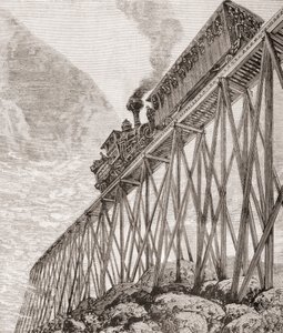 Deel van een vier kilometer lange spoorweg in New Hampshire, Verenigde Staten, gebouwd voor recreatieve reizen en voor passagiers om te genieten van panoramische uitzichten, ca. 1880, uit 