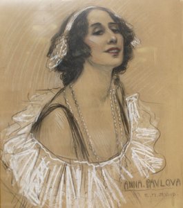Pasteltekening van Russische balletdanseres Anna Pavlova in het London Jewish Cultural Centre, Londen, VK
