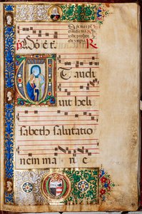 Piccolomini Bibliotheek: koorboek, cod. 14.P., ff. 46r met Maria en St. Elizabeth door Unbekannter Künstler