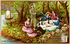 Picknick op het platteland in Frankrijk late 19e eeuw