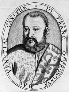 Portret van Francesco Ottoboni, Grootkanselier van Venetië, gravure door William M. Timlin