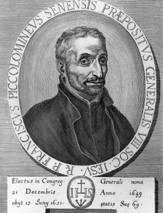 Portret van Francesco Piccolomini (1582-1651), Italiaanse jezuïet, was generaal-overste van de Sociëteit van Jezus van 1649 tot 1651, gravure door William M. Timlin