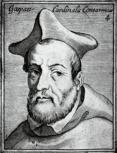 Portret van Gasparo Contarini, Italiaanse kardinaal en bisschop, gravure uit Illustrissimorum, omnique virtutis, et scientiarum laude praestantissimoru virorum icones, door Claudius Pernetus