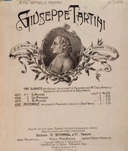 Portret van Giuseppe Tartini. Frontispice van muziekpartituur van Sonates door Unbekannter Künstler