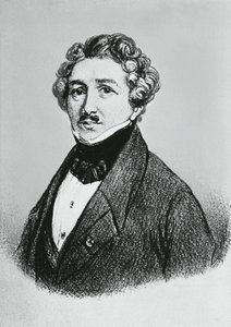 Portret van Louis-Jacques-Mandé Daguerre, Franse kunstenaar, natuurkundige en chemicus, erkend voor zijn uitvinding van het daguerreotypieproces van fotografie