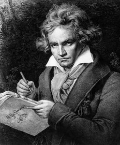 Portret van Ludwig van Beethoven (1770-1827), Duitse muzikant, die de Missa solemnis componeert, gebaseerd op het schilderij van Karl Joseph Stieler (1781-1858) door Unbekannter Künstler