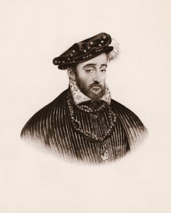 Portret van de koning van Frankrijk Hendrik II. Gravure uit de 19e eeuw door Unbekannter Künstler