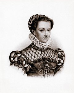 Portret van de koningin van Frankrijk Elisabeth van Oostenrijk (1555-1592) Gravure uit de 19e eeuw