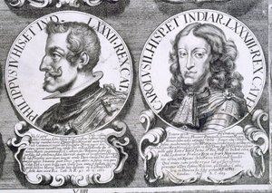 Portretten van Philip IV en Charles II (litho)