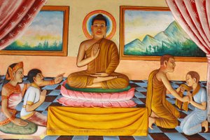 Preah Prom Rath Klooster. Leven van de Boeddha. Boeddha en zijn zoon Rahula, Siem Reap, Cambodja door Unbekannt