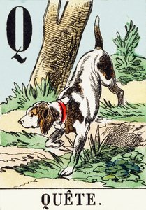 Q: Quete - Het Jachtalfabet, ca. 1890 (gravure) door Unbekannt
