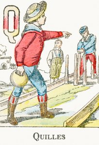 Q : Quilles - Gravure uit "Alfabet van de spellen", circa 1890 door Unbekannt