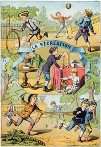 Recreatie op het schoolplein (uit Alphabet des petits ecoliers) door Unbekannt