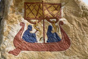 Registratie en weergave van een drakkar (Vikingschip) Viking Rune. Viking Museum, Bork aan Ringkøbing Fjord, Denemarken door Unbekannter Künstler