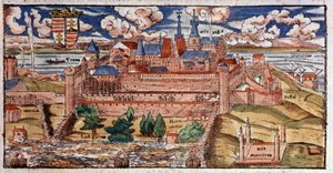 Versterkt Buda (Hongarije), ca. 1550 (gravure) door Unbekannter Künstler