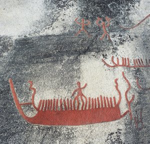 Rotsgravure die een boot voorstelt, Begby, Noorwegen. Bronstijd.