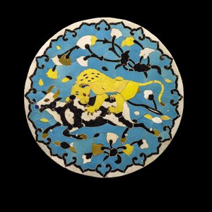 Rondeau vechtende dieren. Iran, Kerman (?) door William M. Timlin