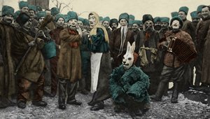 Russisch soldatenmaskerfeest tijdens de Eerste Wereldoorlog