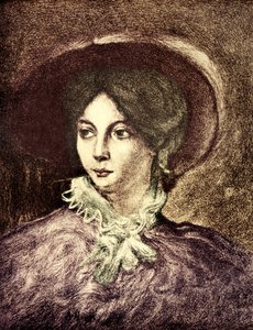 George Sand - naar het schilderij van E. Delacroix Franse romanschrijver (1804-1876). Betrokken bij Chopin. Gekleurd door Unbekannt