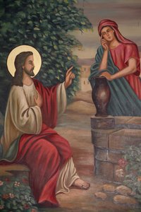 Saint Anthony koptische kerk schilderij: Jezus en de Samaritaanse vrouw, Jeruzalem, Israël door Unbekannt