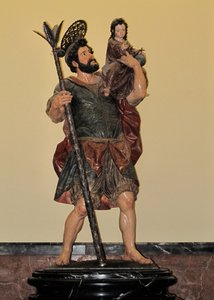 Sint Christoffel - Polychrome standbeeld, barokkunst door Unbekannter Künstler