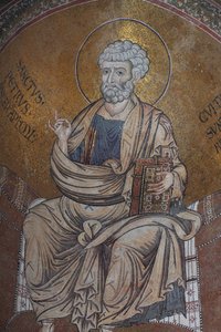 Sint-Pieter Mozaïek in de kathedraal Santa Maria Nuova 12e eeuw Monreale, Sicilië