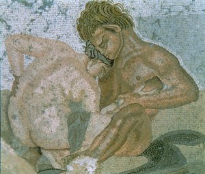 Sater en Maenade, detail van een mozaïek uit het Huis van de Faun