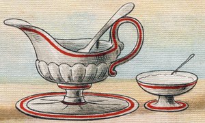 Saus en suikerpot. Gravure in "Alfabet van mijn kleine meisje". Bernardin-Bechet en Fils, boekhandel-uitgevers, Parijs, circa 1895. door Unbekannt