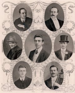 Zeven van de acht leden van de scheepsband op de Titanic door Unbekannt
