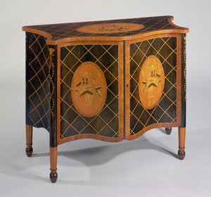 Sheraton harewood en marqueterie serpentine commode, c.1790 door Unbekannt