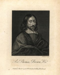 Sir Thomas Brown, Engels polymath en schrijver over wetenschap, geneeskunde, religie en het esoterische, stierf in 1682. Koperen gravure uit William Richard