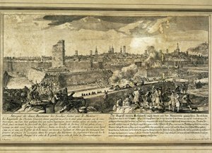 Spanje: Oorlog van de Spaanse Successie (1714). Beleg van Barcelona (gravure)