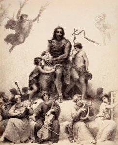 St. Johannes de Doper zit, omringd door muzikale engelen, en streelt een lam op zijn hoofd. Illustratie van Canto XXXII in Paradiso van De Goddelijke Komedie door Dante Alighieri. Werk van Francesco Scaramuzza opgedragen aan de gemeente Florence. door Unbekannter Künstler