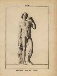 Standbeeld van Bacchus, de Romeinse god van de wijn, naakt met een sater door Unbekannt