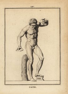 Standbeeld van een Faun op een Bacchanaal feest met bekkens en scabellum door Unbekannt