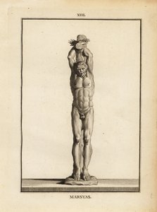 Standbeeld van de sater Marsyas die de straf van Apollo ontvangt, levend gevild