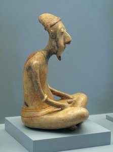 Beeldje van een mediterende oude man, Lagunillas, Laat-Preklassieke tot Vroeg-Klassieke periode, 300 v.Chr.-600 n.Chr.