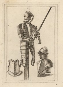 Harnas voor steekspel met grote bescherming en lanssteun uit de Tower of London 1, helm en grote bescherming 2, borststuk van een kuras 3 door Unbekannt