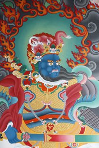 Tempelwachter die het zuiden bewaakt, genaamd Virudhaka, Kopan-klooster, Kathmandu, Nepal