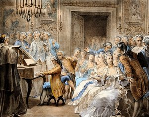 De Oostenrijkse componist Wolfgang Amadeus Mozart (1756-1791) op 14-jarige leeftijd die Gregorio Allegri